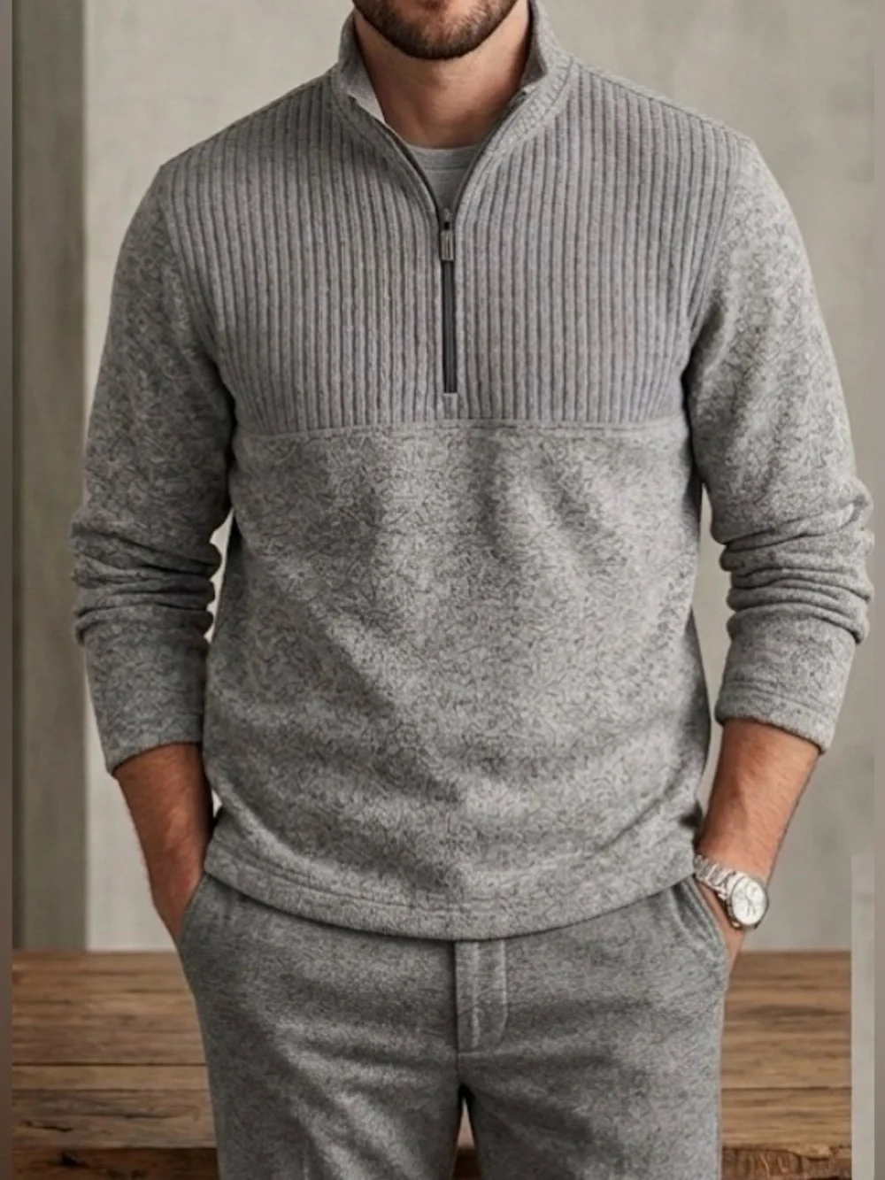 Van Heusen Flex Men's Beige 1/4 Zip-Up Long Sleeve Mock Neck  Sweater Size XL